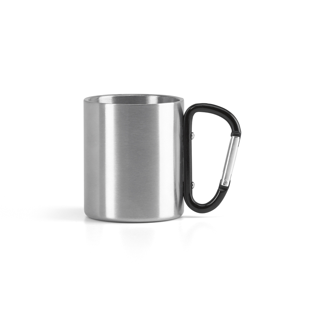Caneca em aço inox com pega de mosquetão