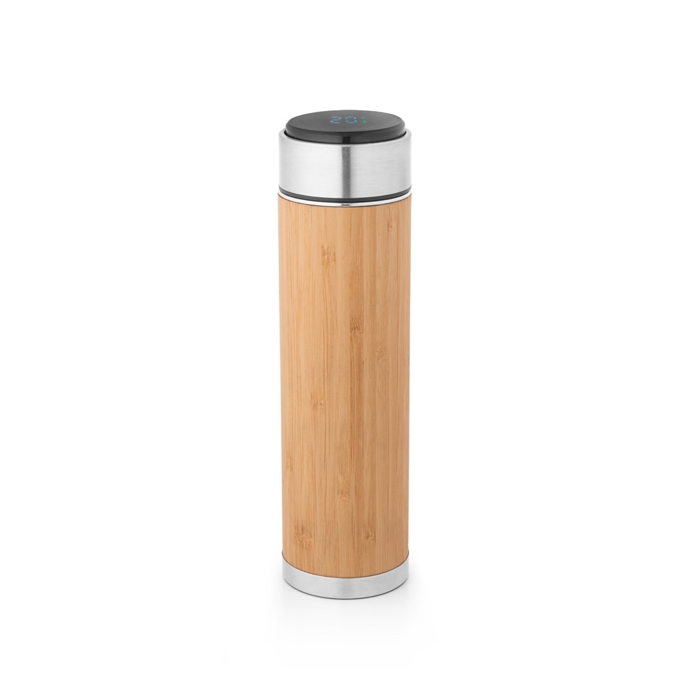 Garrafa térmica 430 mL em aço inox e bambu com termómetro digital