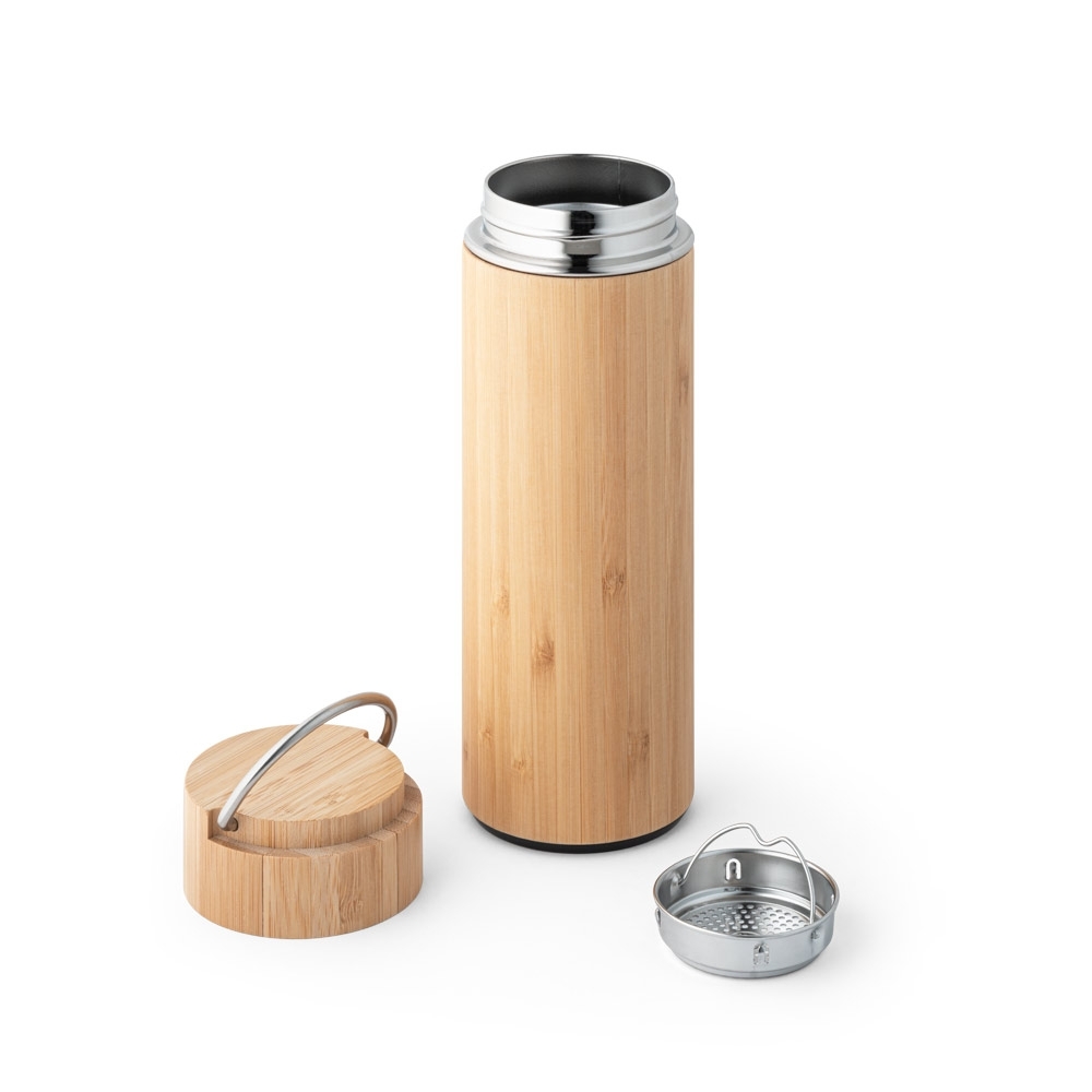 Garrafa térmica em aço inox e bambu 440 ml
