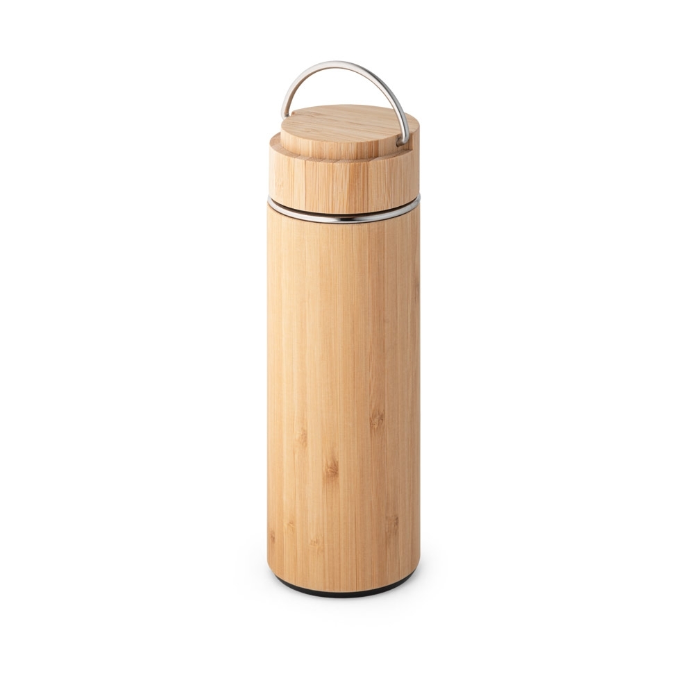 Garrafa térmica em aço inox e bambu 440 ml