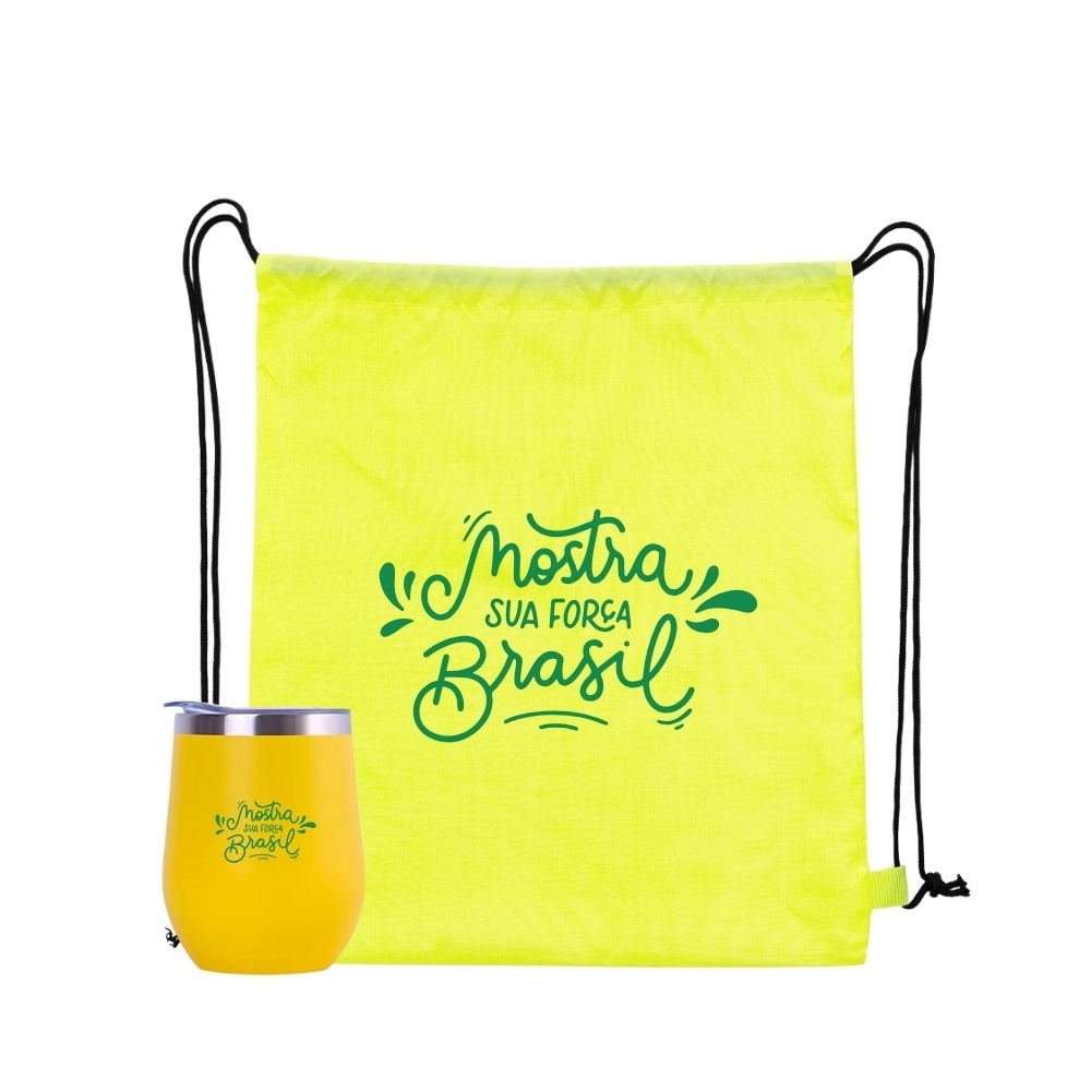 Kit Copo Térmico Personalizado com Mochila Saco para Copa do Mundo