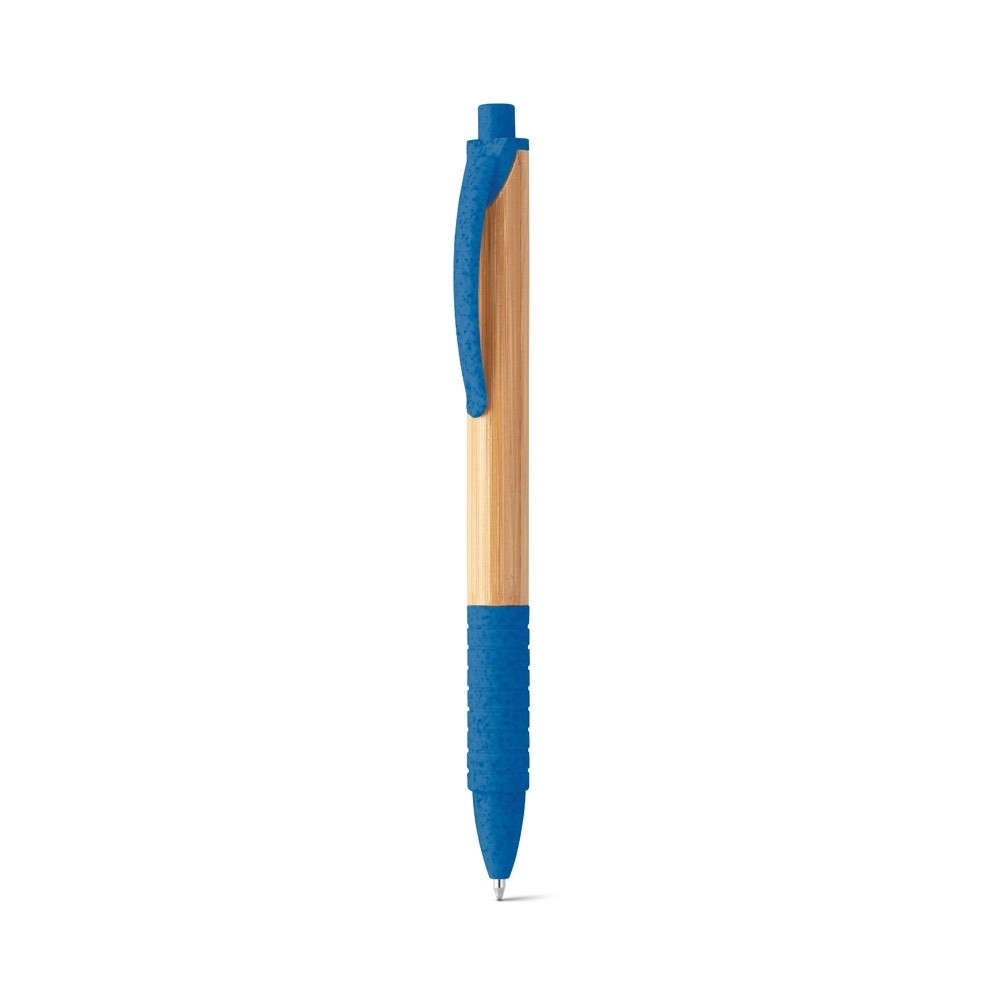 Caneta esferográfica em bambu com escrita em azul-IS-81013