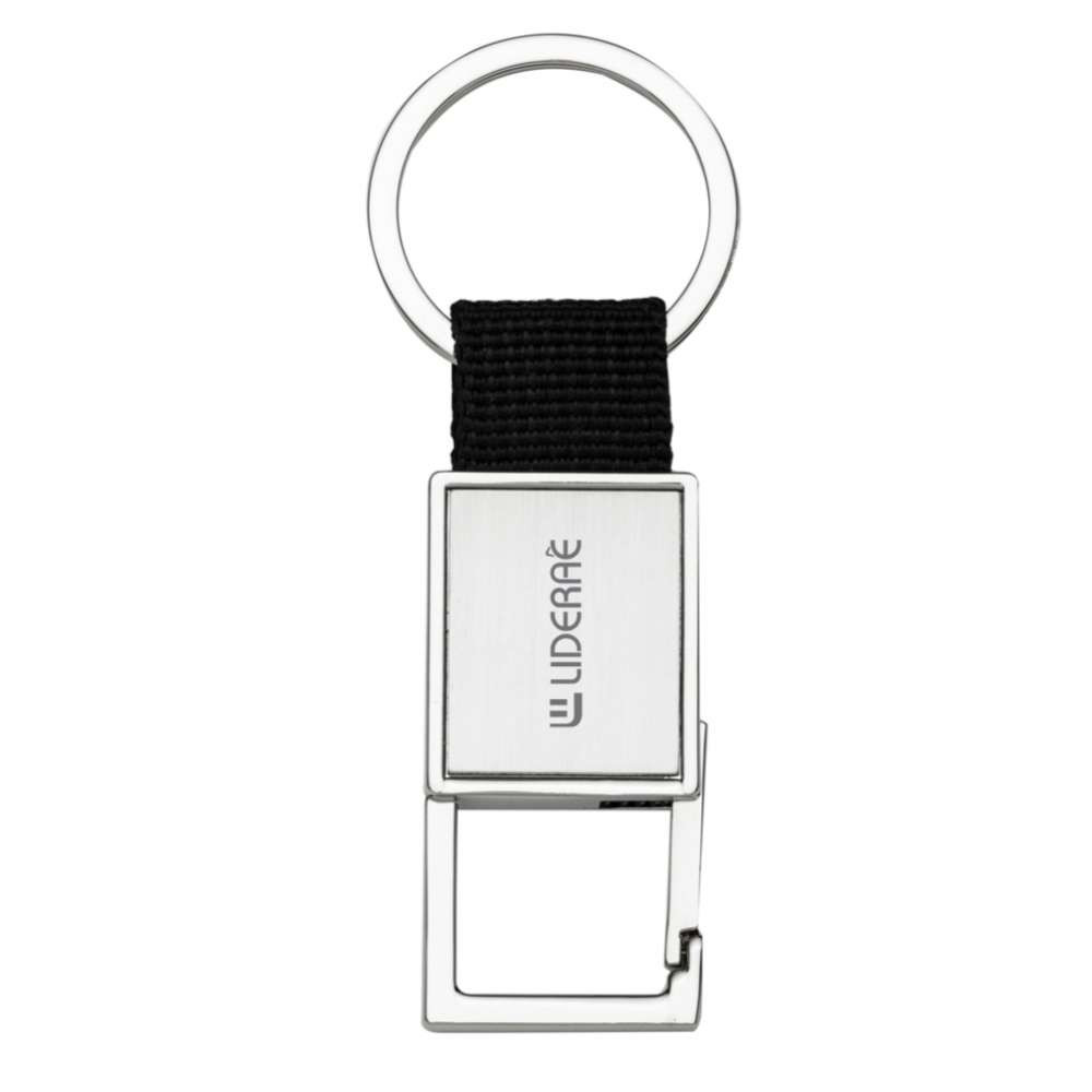 Chaveiro Metal Retangular c/ Nylon Preto -IX-12195