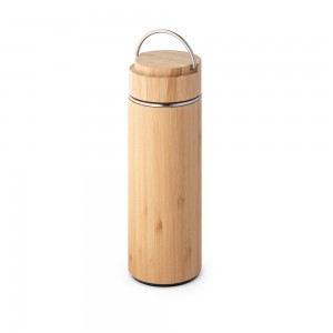 Garrafa térmica em aço inox e bambu 440 ml-IS-94239